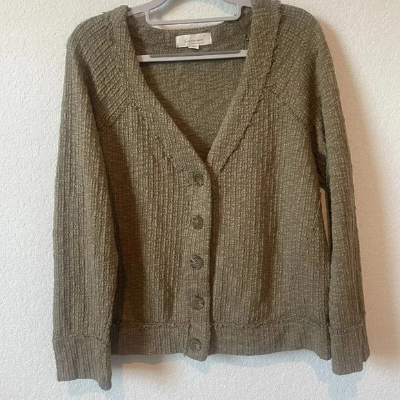 Vince Camuto Cardigan Womens Large Olive Green Sweater V Neck Button Front Knit - Picture 2 of 9